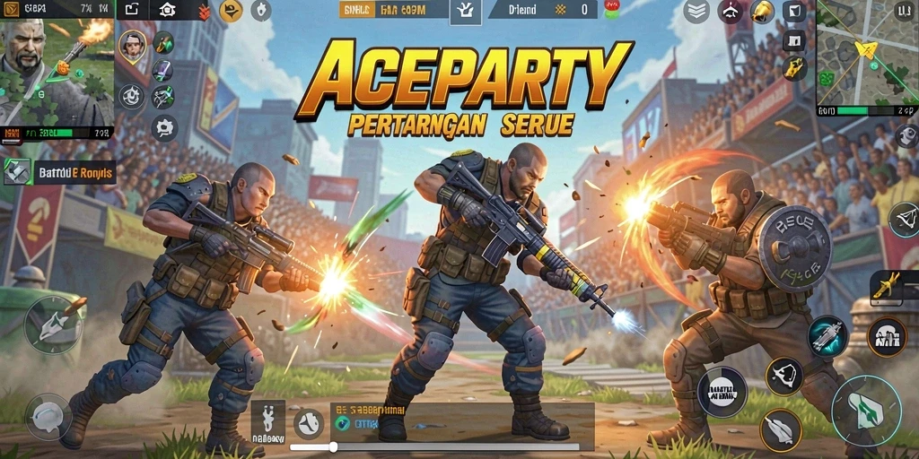 Tampilan seru gameplay ACEPARTY dengan pertempuran intens.