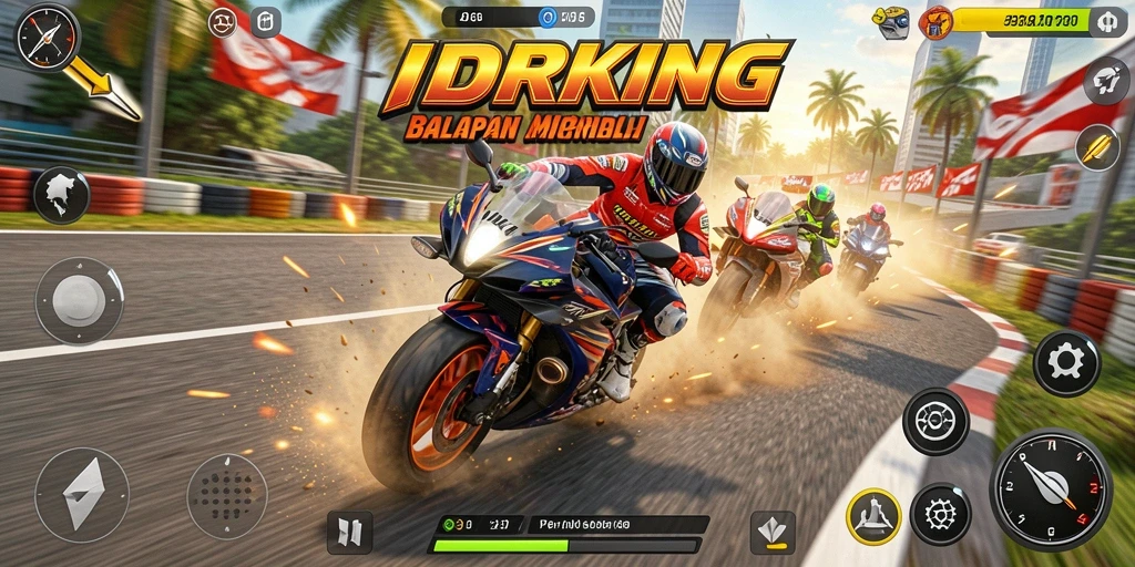 Tampilan aksi balapan motor di IDRKING yang mendebarkan.