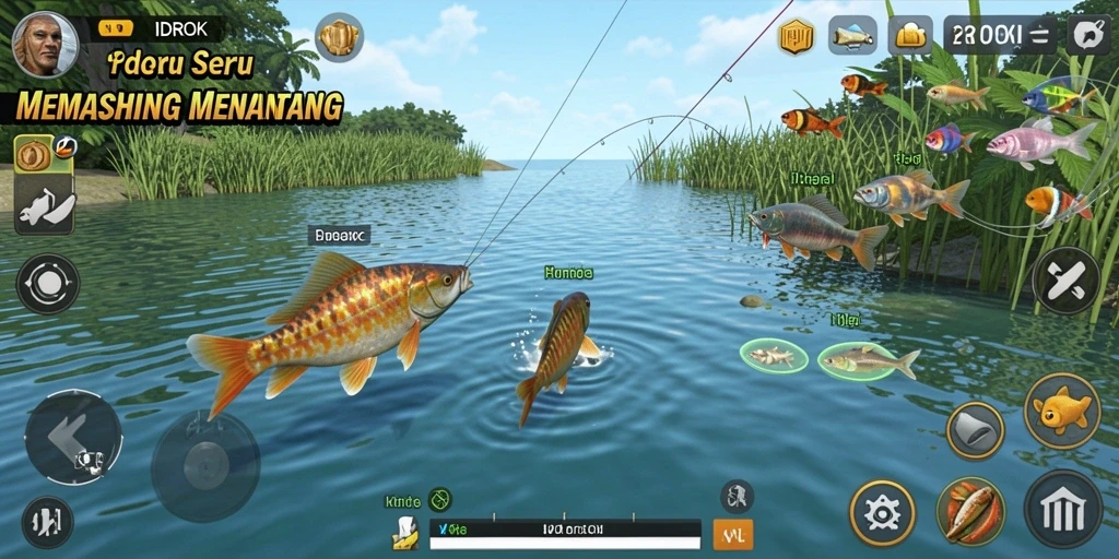 Screenshot gameplay IDROK menampilkan suasana memancing yang menakjubkan.