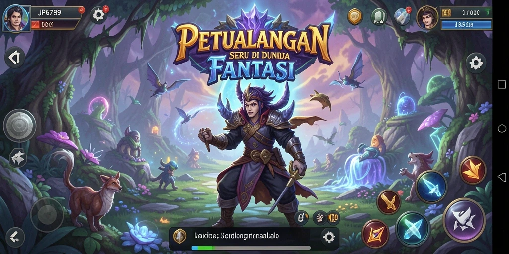 Screenshot JP6789 menunjukkan karakter utama menjalani petualangan seru di dunia fantasi.