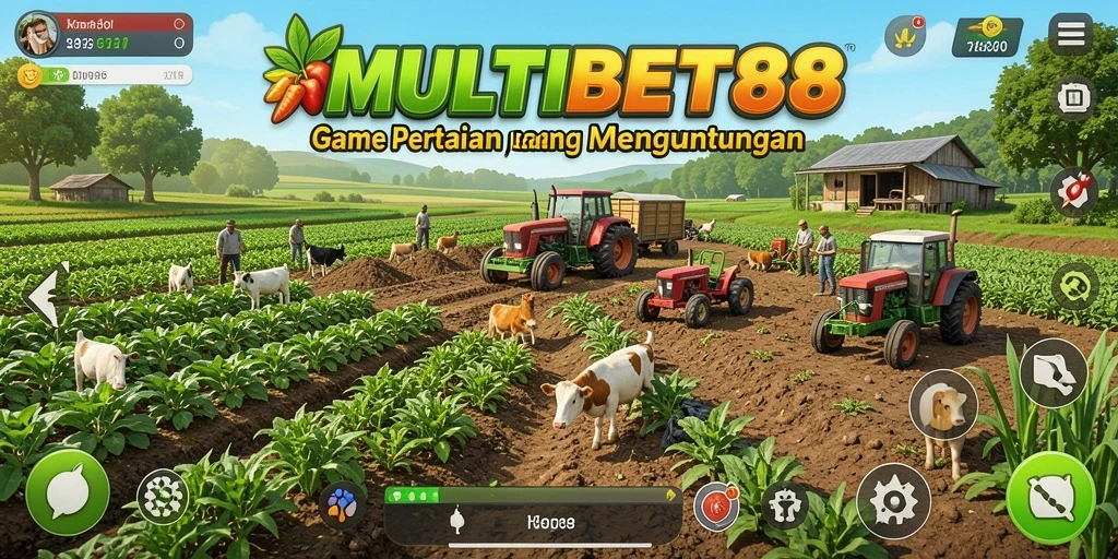 Tampilan gameplay seru di MULTIBET88 dengan ladang subur dan hewan ternak.
