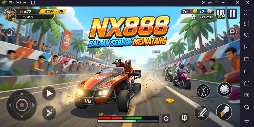 Screenshot gameplay NX888 dengan aksi balapan yang mendebarkan.