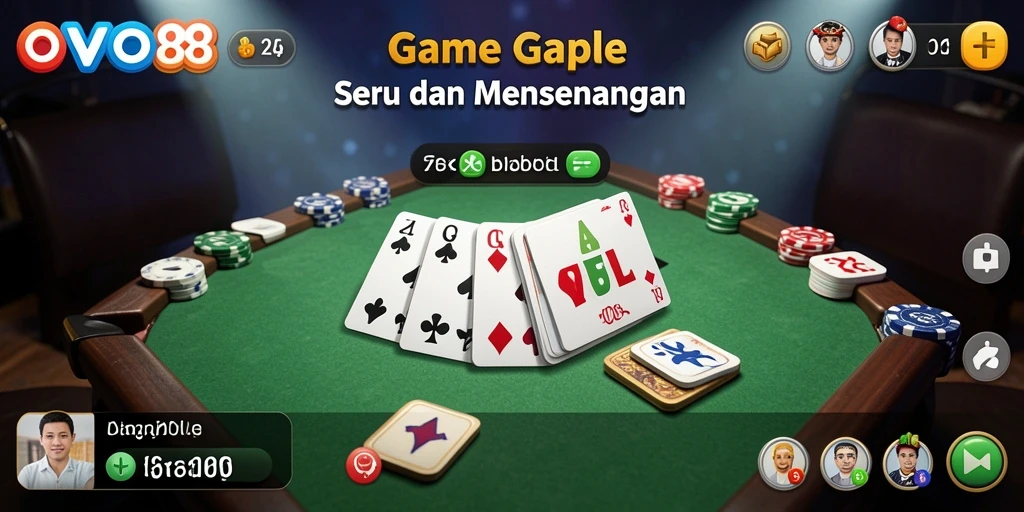 Tampilan gameplay seru di OVO88 dengan kartu Gaple.