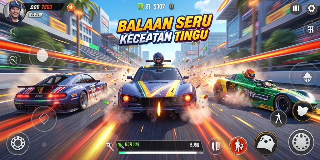 Tampilan gameplay seru dan mendebarkan dari SD107 saat balapan.