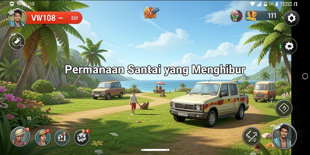Tampilan gameplay VW108 yang cerah dan penuh warna.